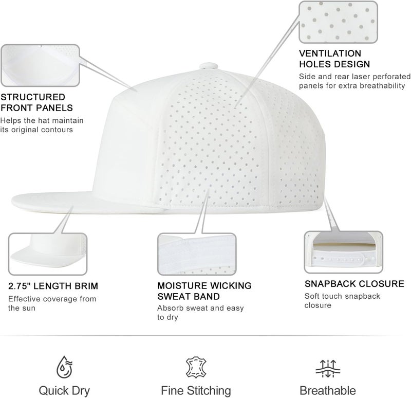 FEINION Men Flat Brim Adjustable Performance Hat Snapback Laser Perforated Baseball Cap - Image 3